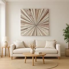 Jusbart Radiant Timber – 40x40 inch Handcrafted Wood Wall Art in Geometric Sunburst Design (Unframed)