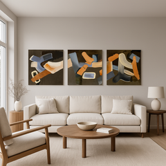 Jusbart Momentum – Set of 3 Hand-Painted Wood Panel Artworks (20x20 inch Each) – Modern Abstract Triptych Wall Décor