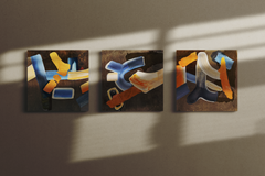 Jusbart Momentum – Set of 3 Hand-Painted Wood Panel Artworks (20x20 inch Each) – Modern Abstract Triptych Wall Décor