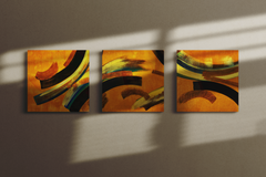 Jusbart Solar Flow – Set of 3 Hand-Painted Wood Wall Art Panels (20x20 inch Each) – Contemporary Abstract Triptych