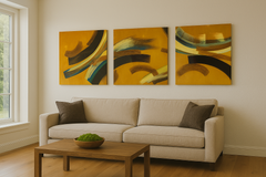 Jusbart Solar Flow – Set of 3 Hand-Painted Wood Wall Art Panels (20x20 inch Each) – Contemporary Abstract Triptych