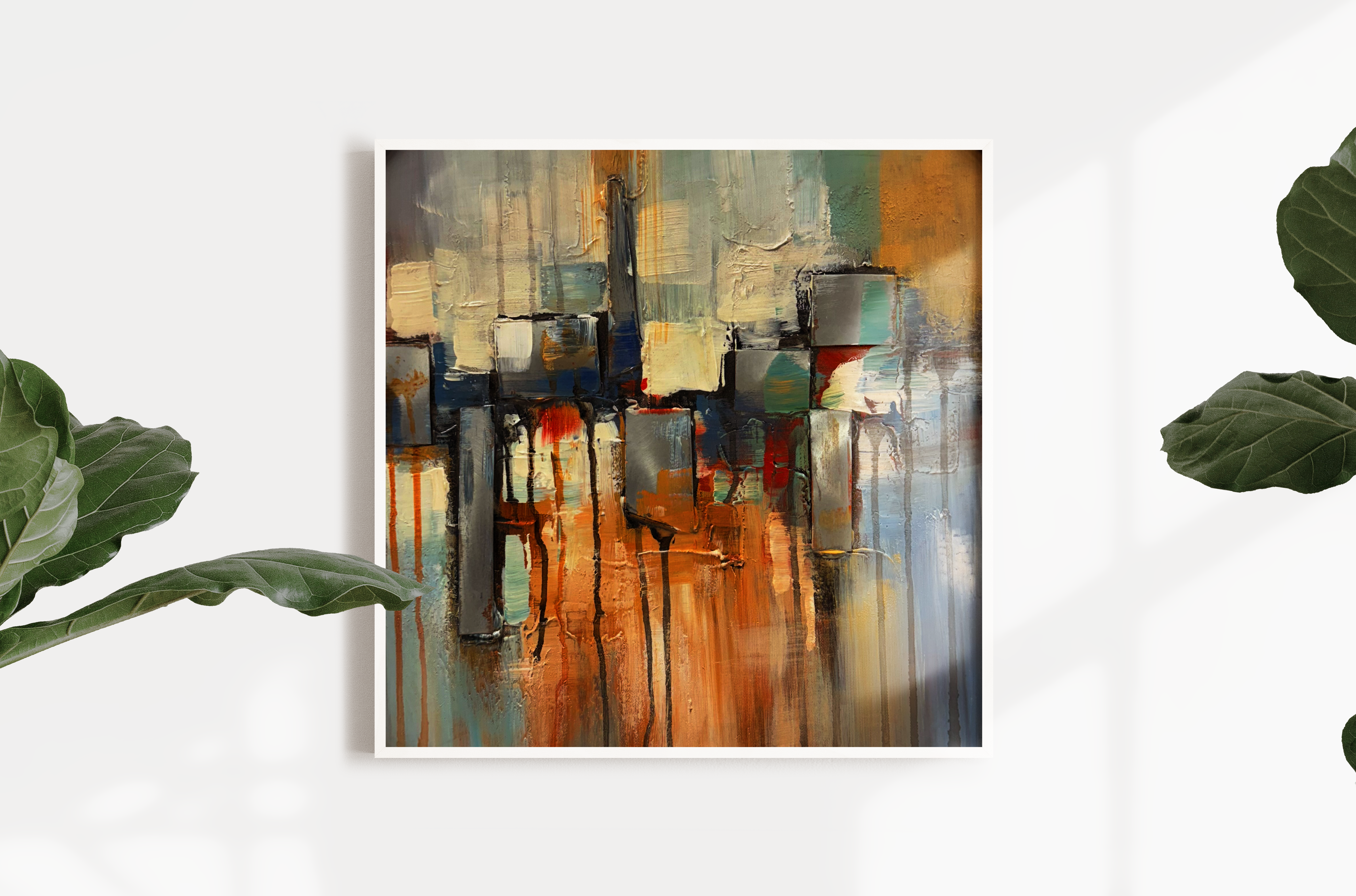 jusbart Abstract Oil Painting on Canvas – 22x22 inch Wall Art for Home Decoration